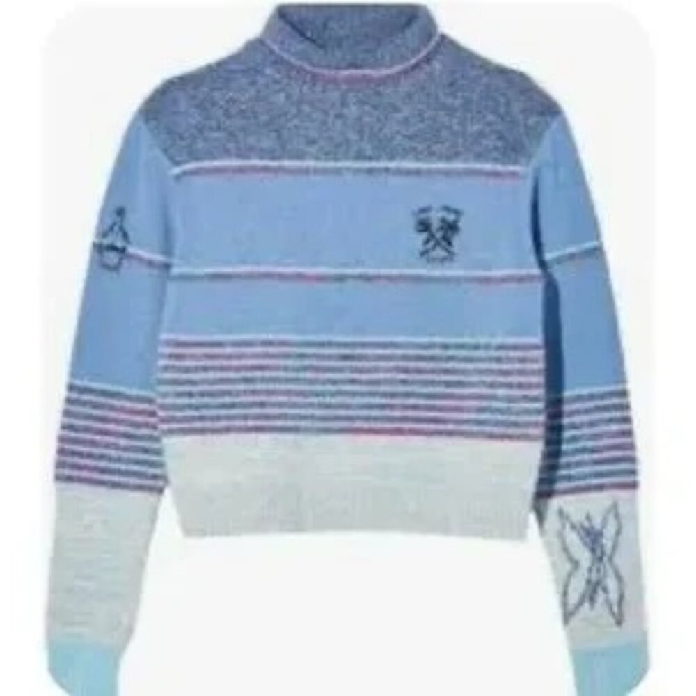NWT Marc Jacobs Tattoo mock neck sweater in engineered stripe blue combo